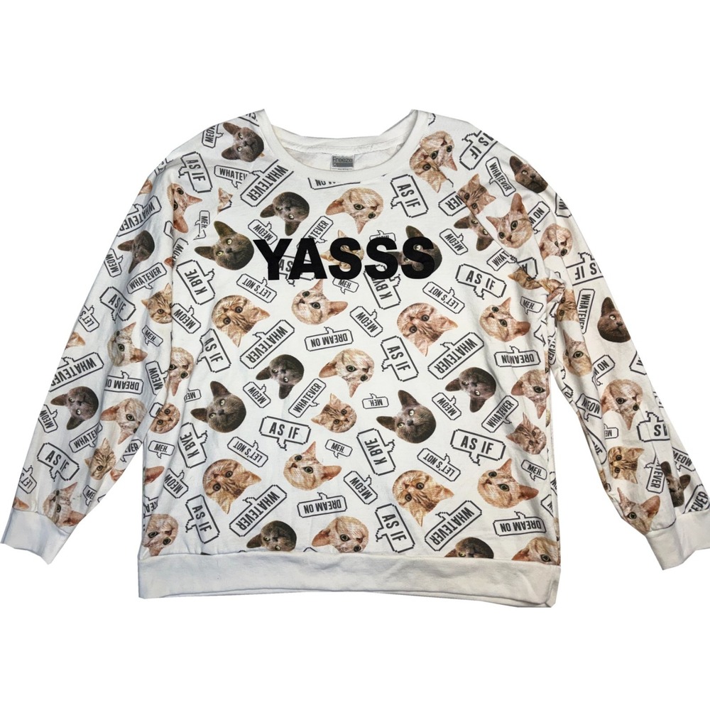 Freeze Cat Sweatshirt Women's X-Large White Cat Print